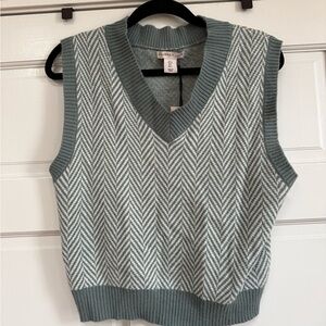 Sincerely Jules Teal & White Herringbone V-Neck Sweater Vest NWT